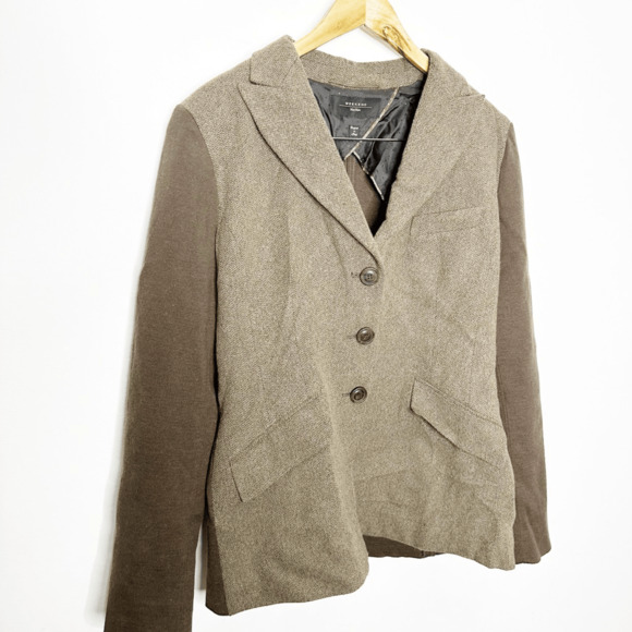 Vtg 80s MAX MARA WEEKEND virgin Wool Blazer Brown Italy academia womens US 14 - Picture 3 of 7